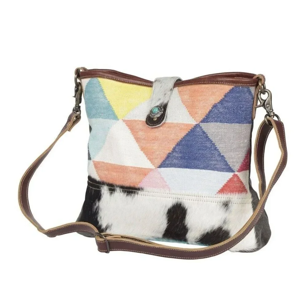 Myra Bag Handmade Chromo Shoulder Bag Upcycled Canvas & Cowhide Leather